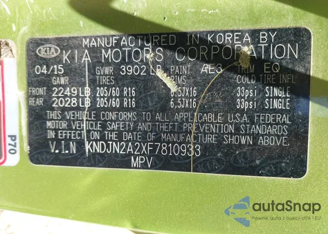 2015 Kia Soul z USA, uszkodzony, nr VIN KNDJN2A2XF7810933